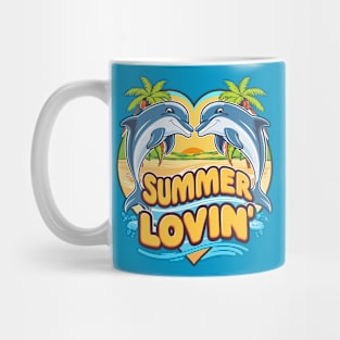 Summer Lovin' Dolphins in a Heart Shape Tropical Beach Life Summertime Summer Palm Trees Summertime Summer Vacation Beach Mug